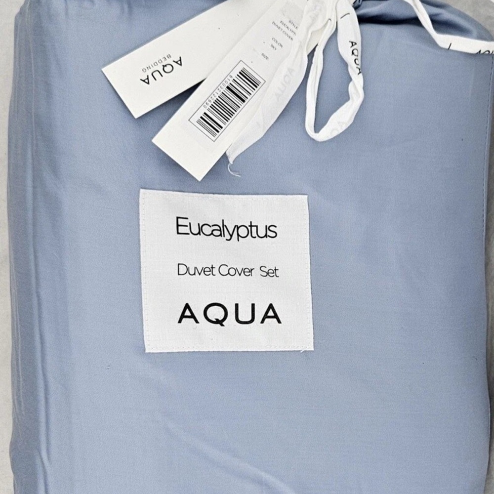 Aqua Eucalyptus Tencel KING Duvet Cover & Shams Set Sky Blue